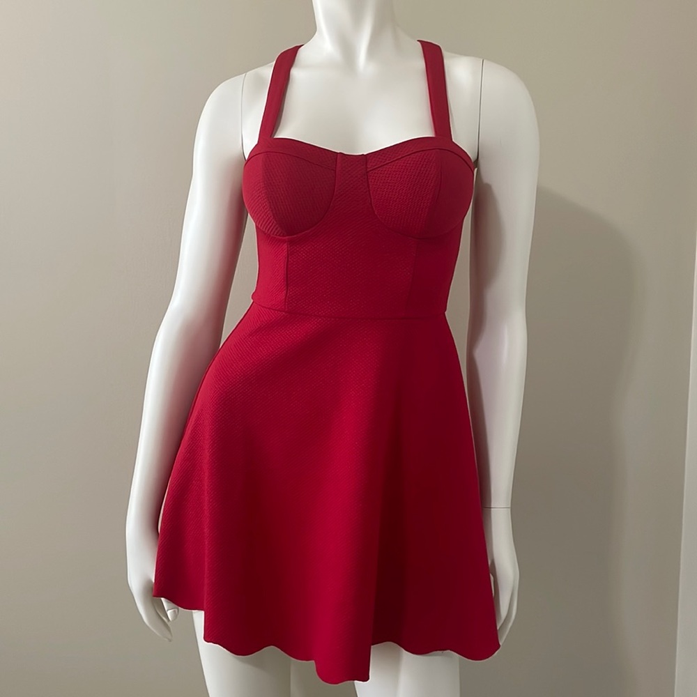 XS Red mini fitted skater dress